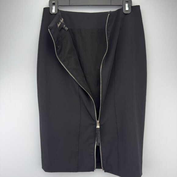 SANDRA ANGELOZZI Pencil Designer Double Back Zip Contemporary Black Skirt sz 32 - Picture 2 of 7
